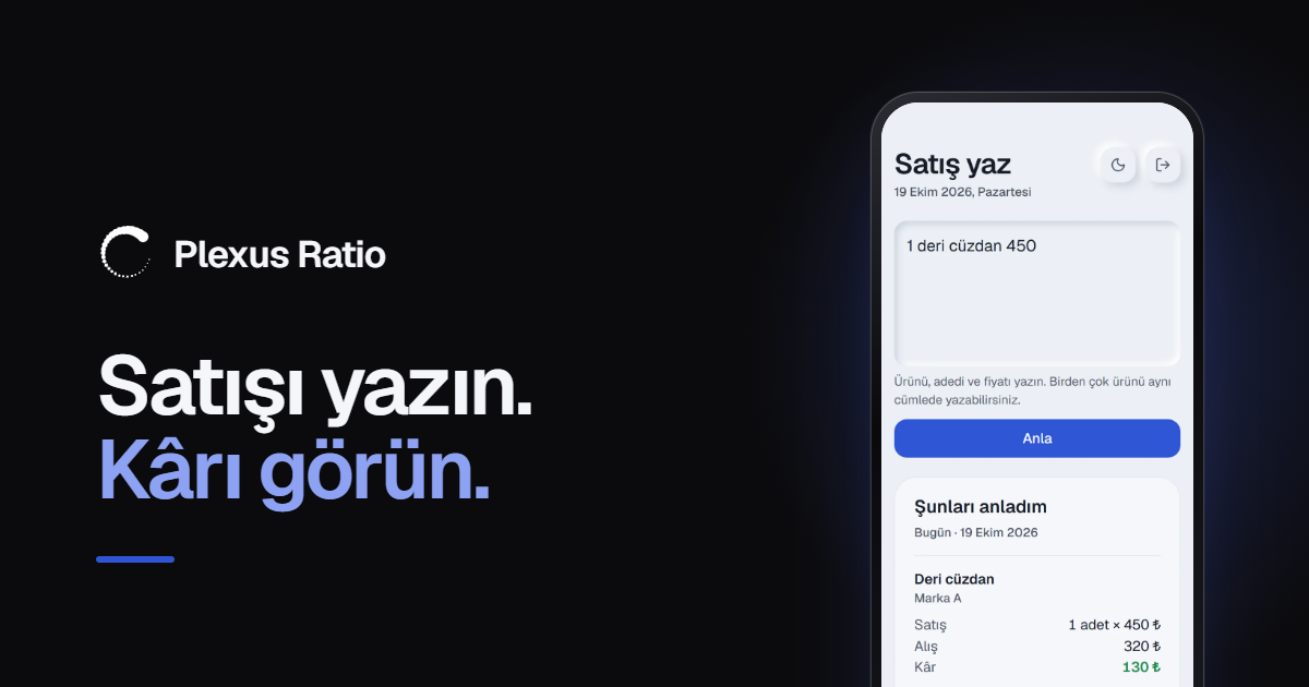 Plexus Ratio · Satışı yazın, kârı görün